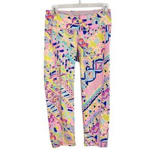 Lilly Pulitzer Luxletic Weekender Leggings Cropped Pink Plantain Party MEDIUM